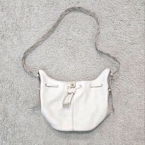 Lucky Brand Purse Pebbled Leather Cream Crossbody Drawstring Bucket Handbag Tote